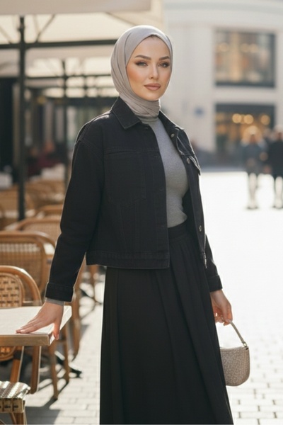 Bestenur Basic Cepli Kot Ceket 1670 - Siyah