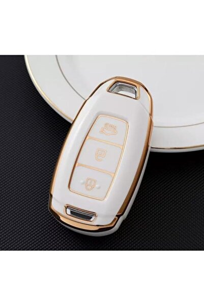 AutoHan Keys غطاء مفتاح I30 إلانترا كونا ذهبي أبيض بـ 3 أزرار
