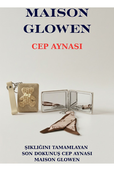 MAISON GLOWEN Ayıcık Desenli Anahtarlı ve Fularlı Cep Çanta Aynası Makyaj Ayn...