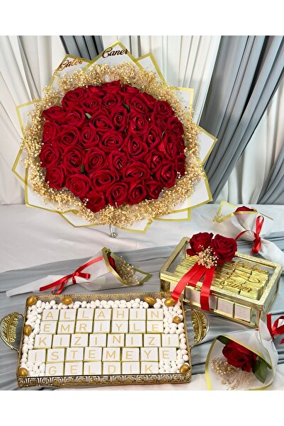 Cyz Home 41’li Kızİsteme Çiçeği ve 150 Adet Söz Çikolatası, Nişan Çikolatası,...