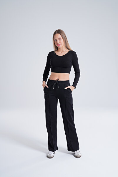 in disco KADIN SİYAH PALAZZO İSPANYOL PAÇA KOMPAK LİKRALI ESNEK KUMAŞ EŞOFMAN...