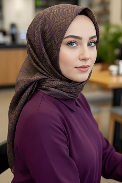 İmajButik Camel Purple Soft Digital Cotton Scarf