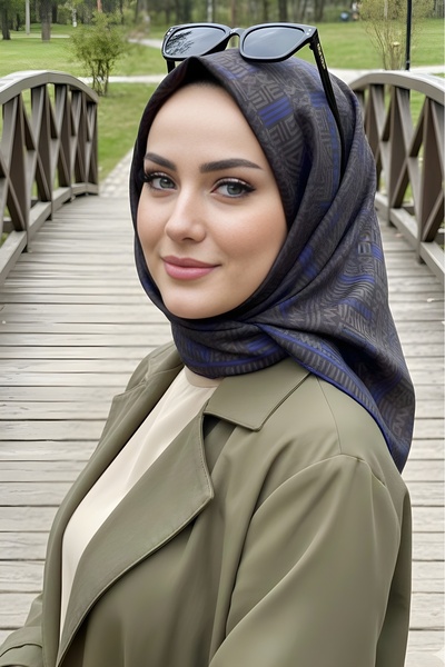 İmajButik Khaki Purple Soft Digital Cotton Scarf