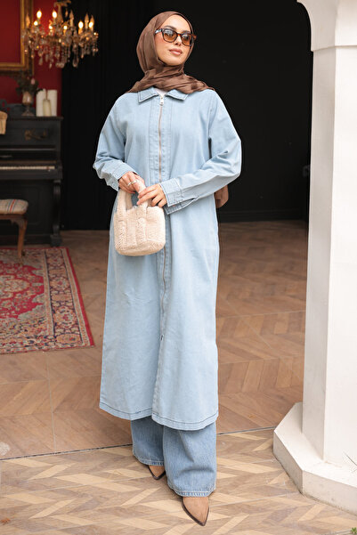 İmajButik Blue Zippered Denim Cap with Pockets