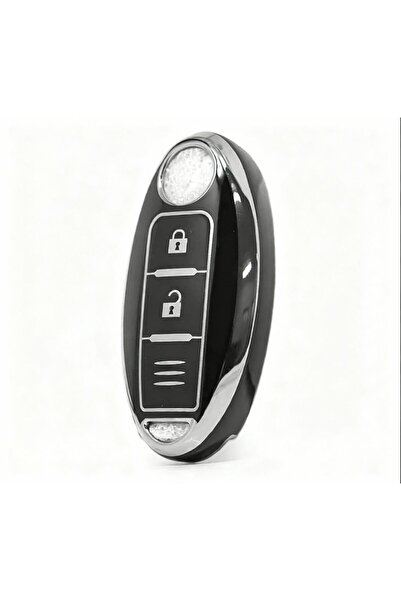 AutoHan Keys غطاء مفتاح نيسان قاشقاي إكس-تريل أسود فضي بثلاثة أزرار