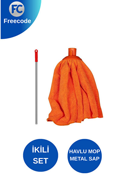 Freecode Havlu Mop ve Metal Sap İkili Set (Turuncu)– Dayanıklı Temizlik Mopu ...