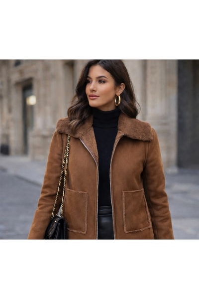 Luma Decor Süet Bol Kesim İçi Tüylü Mont