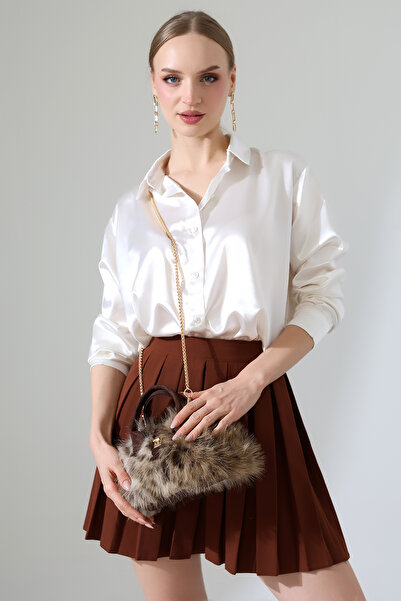 BALANZ Brown Women's Plush Leopard Patterned Bag Chain Crossbody Shoulder and...