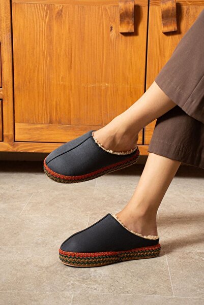 FUGA MODA Raffy Anthracite Suede Stitching Detailed Semi-Closed Silent Non-Sl...