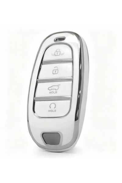 AutoHan Keys غطاء مفتاح توسان سانتا في أبيض فضي نانو