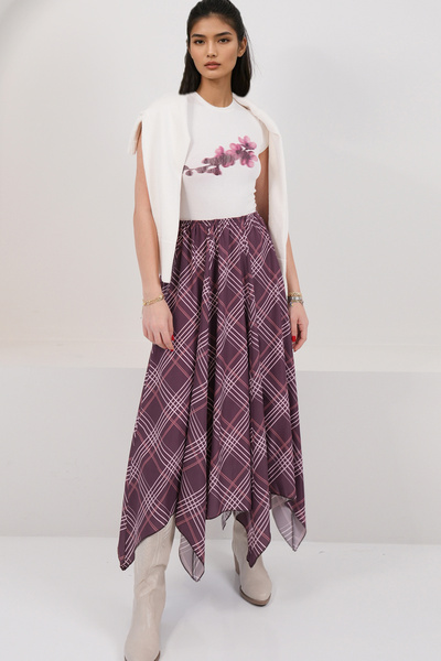 Trend Alaçatı Stili Women's Burgundy Asymmetrical Cut Lined Woven Skirt Alc-X...