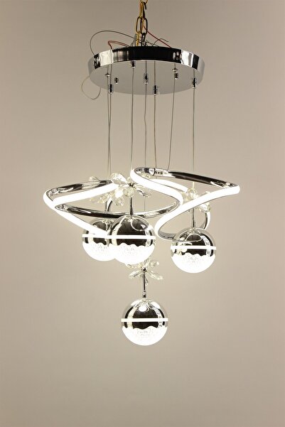 GN GEN AYDINLATMA Lüks Gümüş Spiral Gövde 4lü Buzlu Kristal Küre Kelebek Deta...