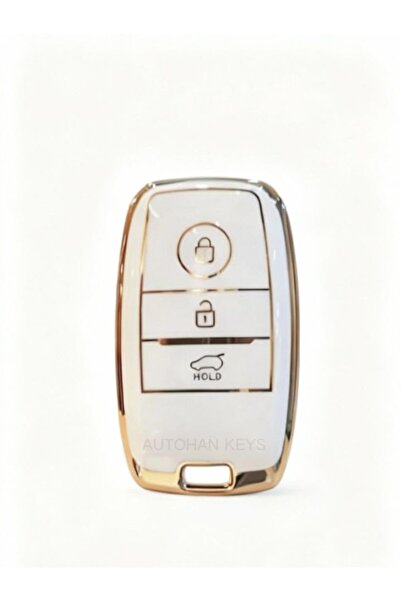 AutoHan Keys غطاء مفتاح كيا ريو سييد سبورتاج ذهبي أبيض بثلاثة أزرار