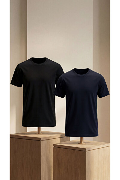 Etikmen Premium 100% Organic Cotton 2-Pack Black-Navy Blue Basic Slimfit Men'...