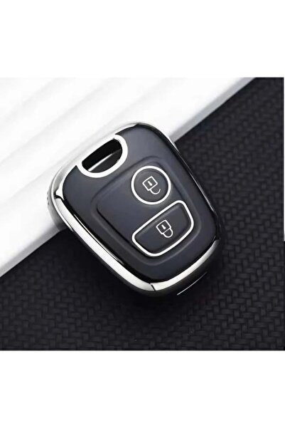 AutoHan Keys غطاء مفتاح لسيارات بيجو 206 و307 وسيتروين C3 باللون الأسود والفضي