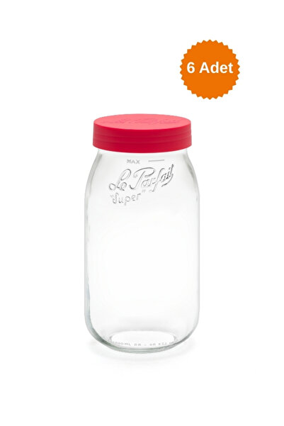 Le Parfait Color Vis Glass Jar 2L Red (6 Pieces)