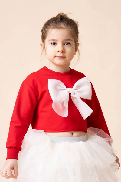 Banamio Анастасия Органза Боу Кроп Суитшърт