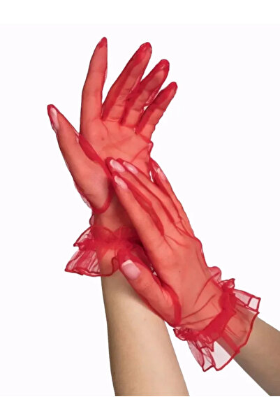magicool Short Size Lycra Laced Adult Tulle Gloves Red Color