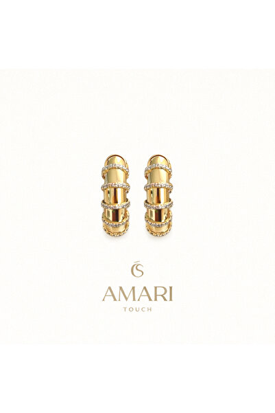 Amari Büyük Taş Detaylı Halka Küpe