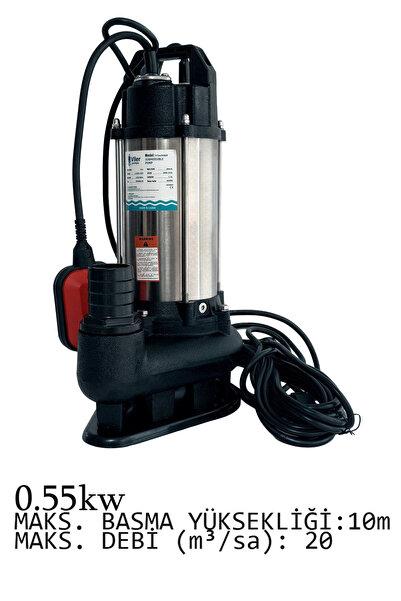 VSm550F Paslanmaz Çelik Kirli Su Dalgıç Pompası 0.55 kW - 20 m³/saat Debi - 10 m Yükseklik