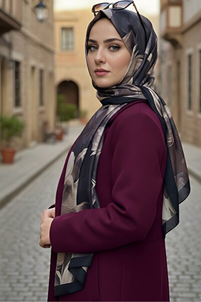 İmajButik Plum Patterned Soft Digital Cotton Shawl