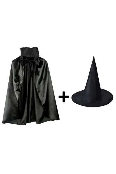 magicool Black Collar Cloak and Black Witch Hat Set Children's Boy