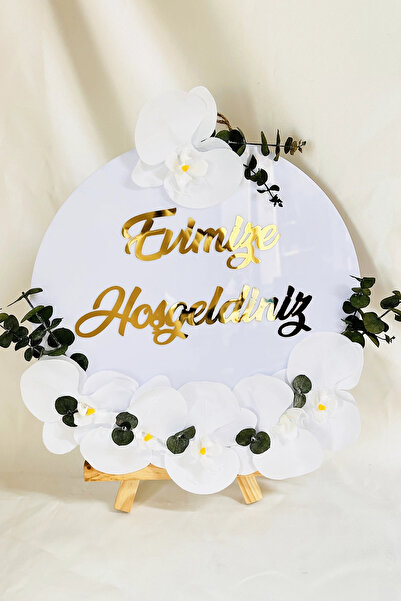 RetroLazer Evimize Hoşgeldiniz Kapı Süsü | Çiçekli Pleksi Kapı Süsü 30x30cm