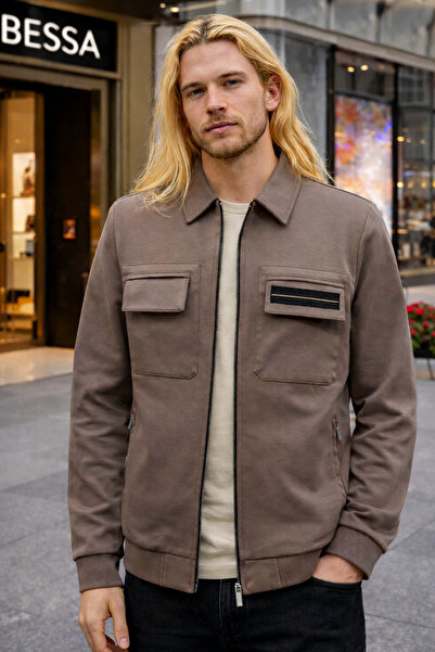 BESSA Коричнева сорочка Regular Fit з підкладкою всередині коміра, на блискав...