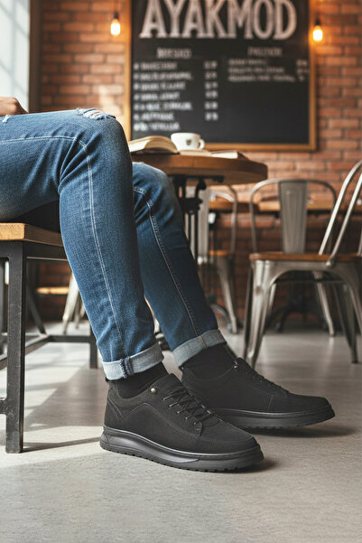 AYAKMOD Black Nubuck Genuine Leather Men's Casual Shoes 138 m