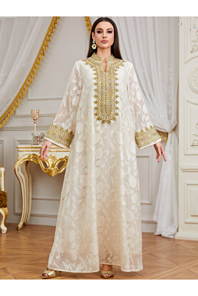 Take Two By Styli Women Texture Fabric Sequin Patch Detail Jalabiya