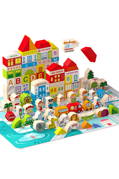 OEM Joc Educational Set Constructie din Lemn 120 Piese pentru Copii