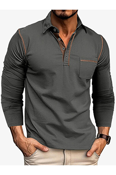 Take Two By Styli Men Long Sleeve Polo with Pocket Detail