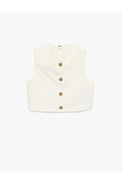 Koton Linen Blend Crew Neck Buttoned Crop Vest