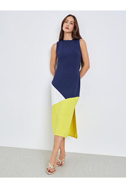 Take Two By Styli Women Color Block Sleeveless Midi Dress