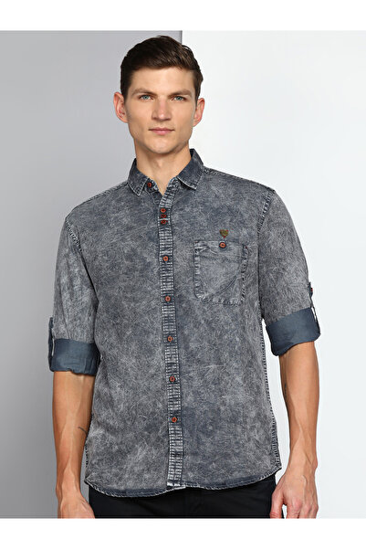 KUONS AVENUE By Styli Men Grey Denim Washed Shirt
