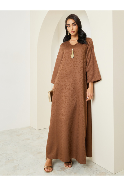 Styli Women Brown Jacquard Jalabiya