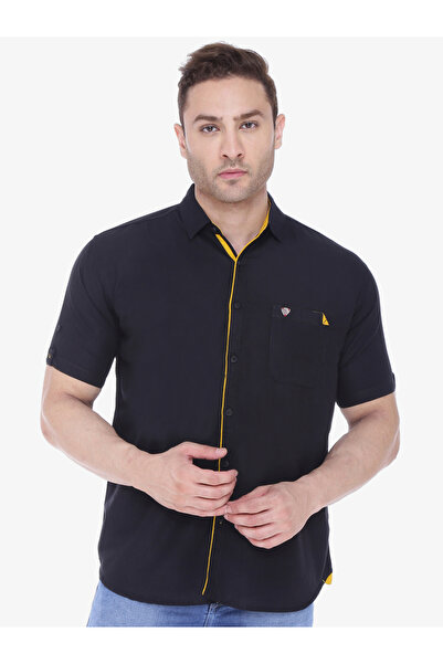 KUONS AVENUE By Styli Men Black Linen Blend Short Sleeve Shirt