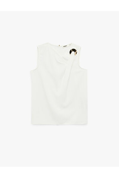 Koton Asymmetrical Collar Sleeveless Blouse with Metal Accessories