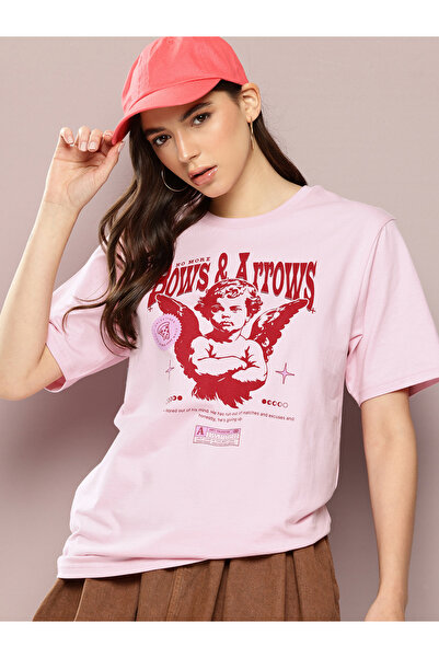 Dillinger By Styli تيشيرت نسائي مطبوع بأكمام قصيرة قصة فضفاضة