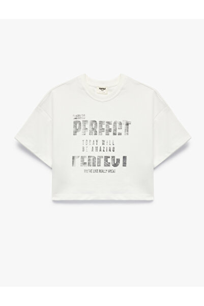 Koton Cotton Short Sleeve Crew Neck Printed Crop T-Shirt