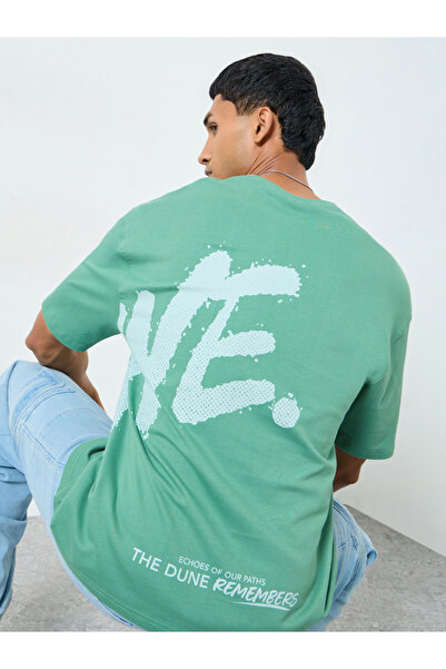 Styli Men Green Graphic Print Oversized T-Shirt
