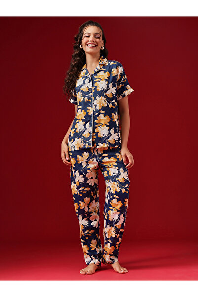 Clovia By Styli Floral Print Button Down Shirt and Pyjama Set