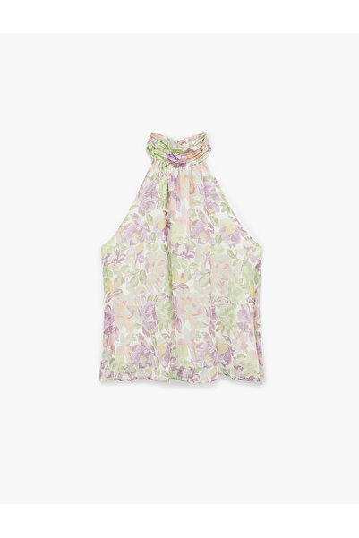 Koton Bluză din șifon florală, fără mâneci, cu guler halter