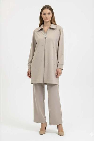 Armine Drop Detaylı Pantolonlu Takım - Bej