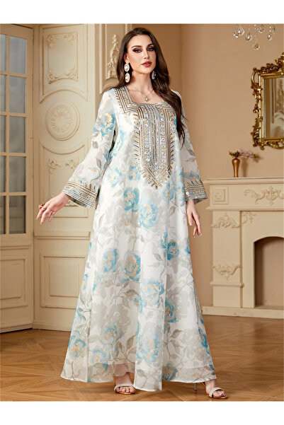 Take Two By Styli Women Floral Printed Sequins Embellished Jalabiya