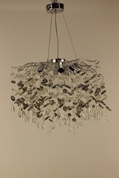 GN GEN AYDINLATMA Kristal Taş Gümüş Dal Avize - Modern Ampullü Tasarım