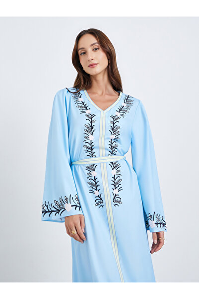 Take Two By Styli Woman Blue Floral Print Belted Maxi Dress