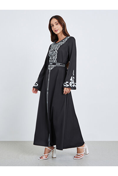 Take Two By Styli Women Black Floral Print Belted Maxi Dress