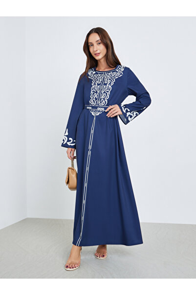 Take Two By Styli Women Blue Floral Print Belted Maxi Dress