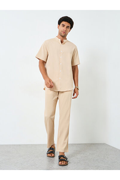 Take Two By Styli Men Solid Stand Collar Shirt and Pants Co-Ords